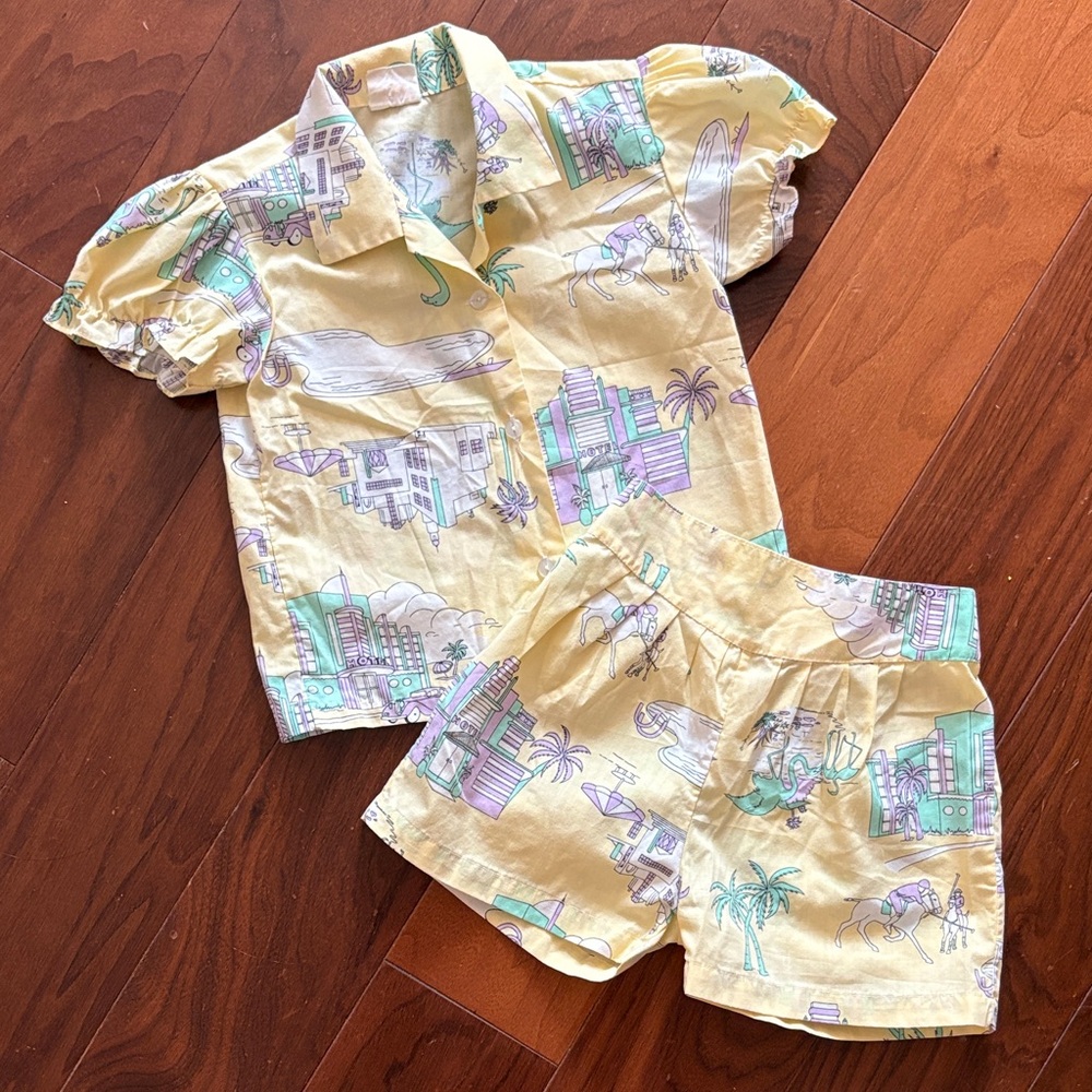 Vintage yellow pastel Miami vice short Set with Fun Prints sz 5